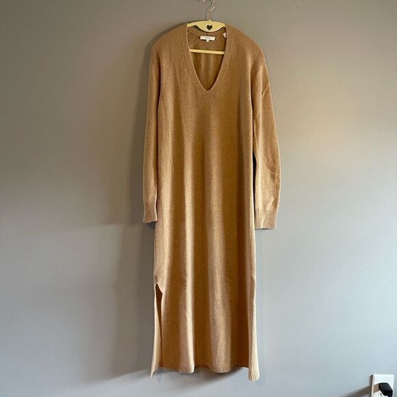 Vince Wool Cashmere Camel Tan Long Sleeve Tie Sweater Dress | SZ S - Picture 3 of 14
